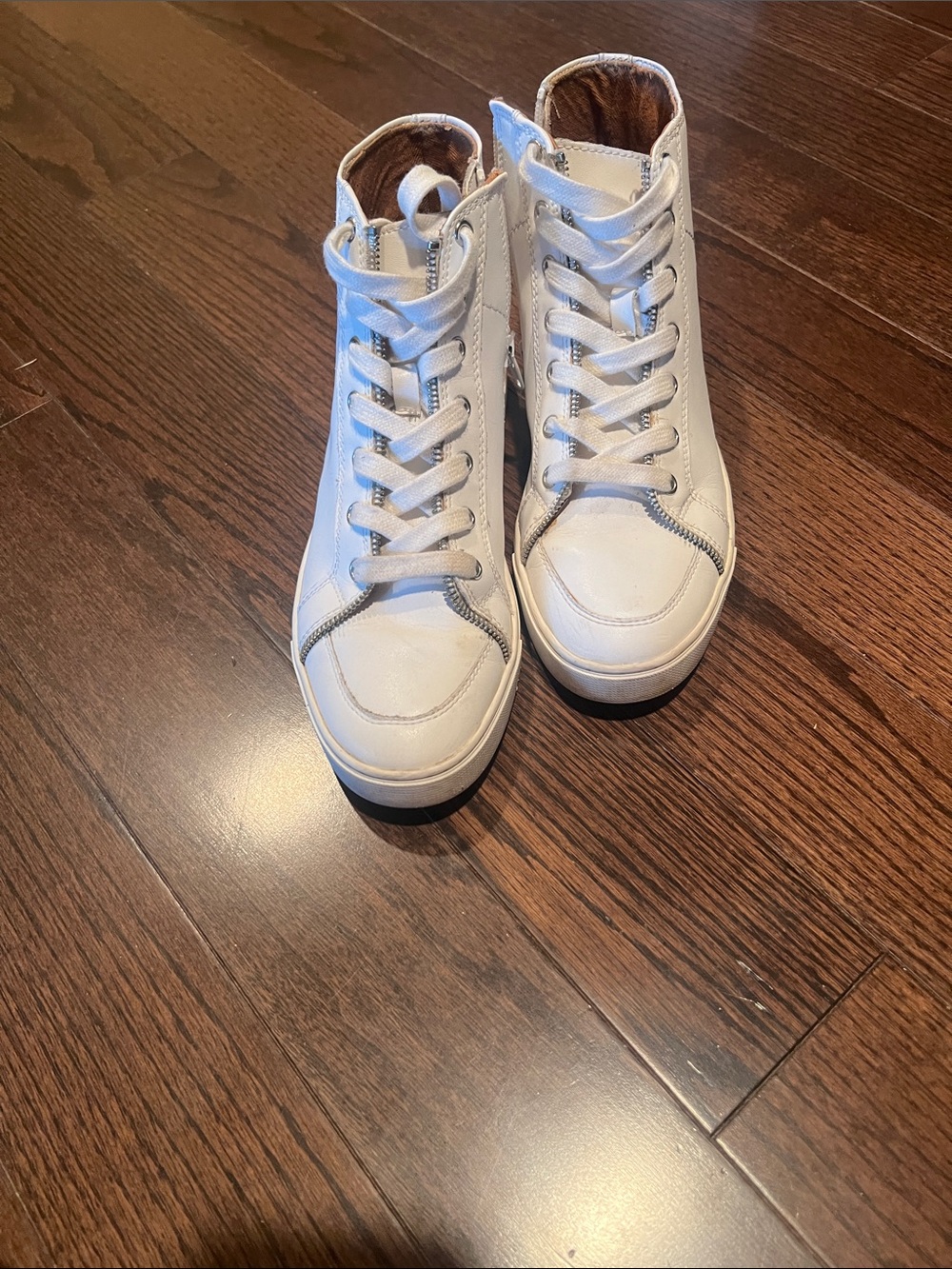 FRYE AND CO. White High-Top Lace-Up Sneakers with side zipper-GENTLY USED